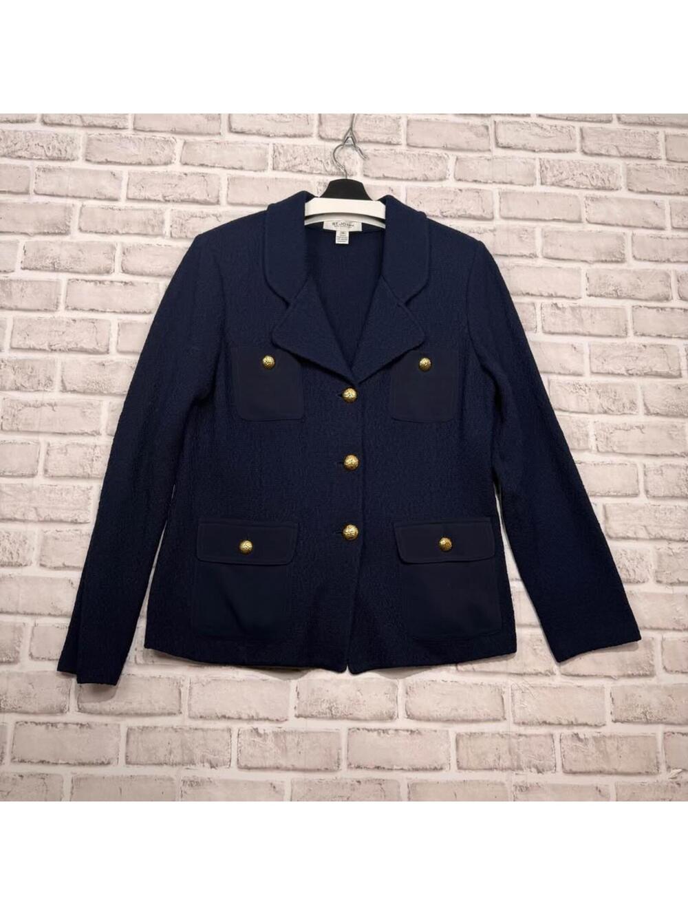 St. John Vintage Navy Single Breasted Blazer Gold Buttons Women's 14 Wool - Picture 2 of 7